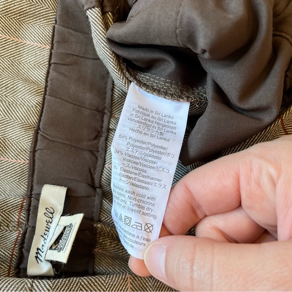 Madewell womens size 4 Paper Bag Pants Glen Plaid tan white tapered elastic - Picture 10 of 12